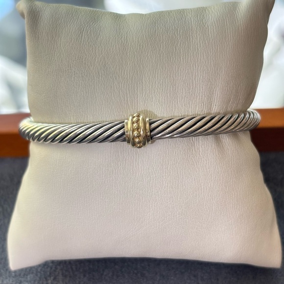 David Yurman 925 & 14k Gold 5mm Classic Cable Bracelet-Medium - Picture 1 of 8